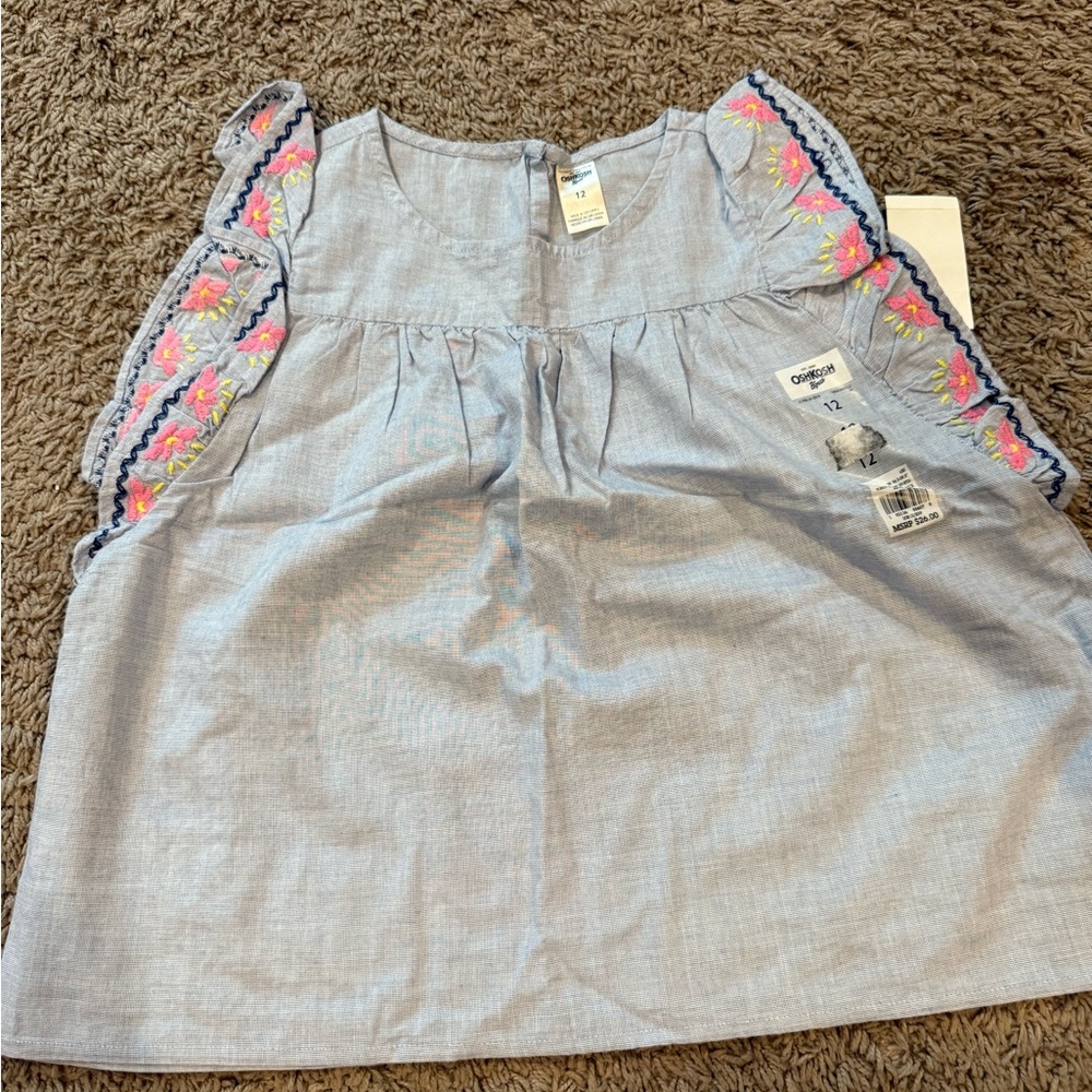OshKosh B'gosh Blue Shirt with Pink Floral Embroidery